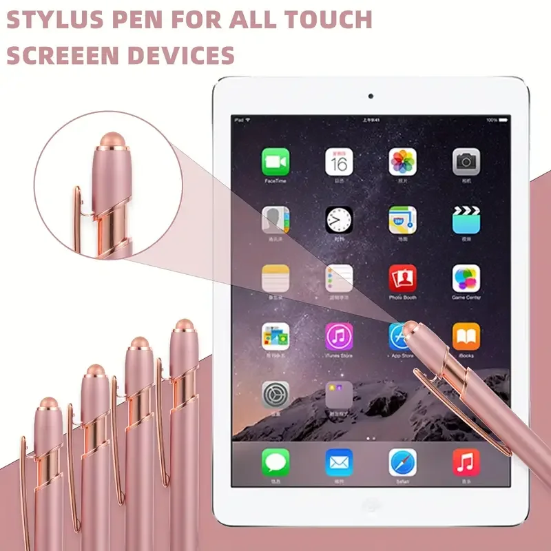 3PCS/6PCS Rose gold, Morandi color series 1mm black ink with rubber touch pen, metal ballpoint pen, can touch mobile phone, pad