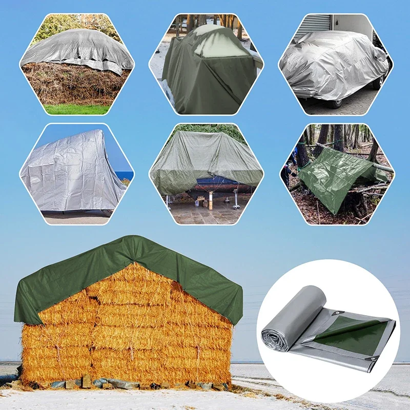 Tarp 2m*2 2*3 3*3 3×4m Waterproof Green Silver Rain Cover Uv Block Tarpaulin Awning Canopy Cover awningSummer Backyard Garden