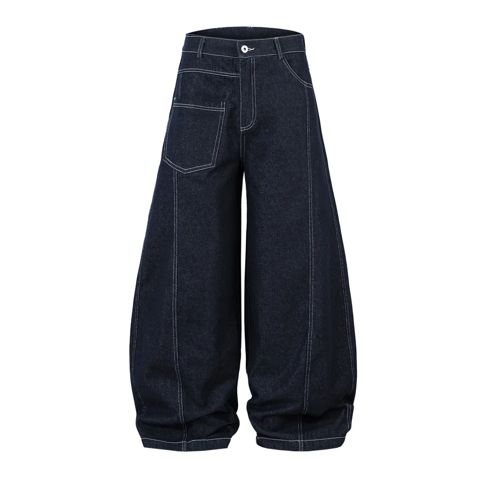 Gespleißte Top Stitch Jeans Herren High Street Pocket Loose Wide Leg Scimitar Denim Hosen Herren – Detail 3