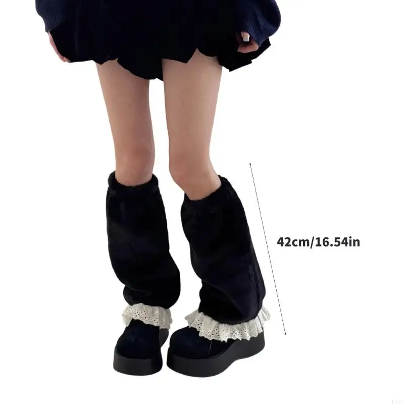 L5YC フリルレースフリースレッグウォーマーリボンアクセント冬のファッションレッグウェアアクセサリー