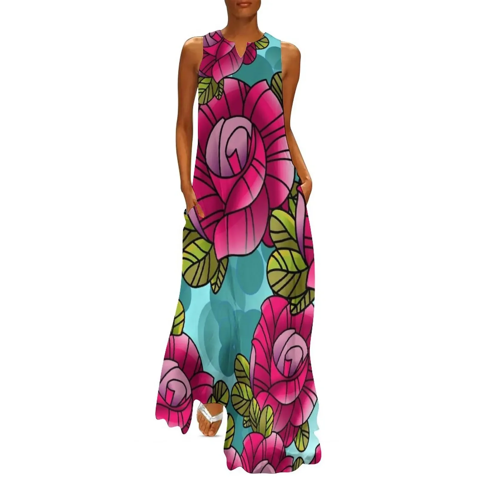 

Roses pattern, roses with leaves, Long Dress beach dress Party dresses Dress
