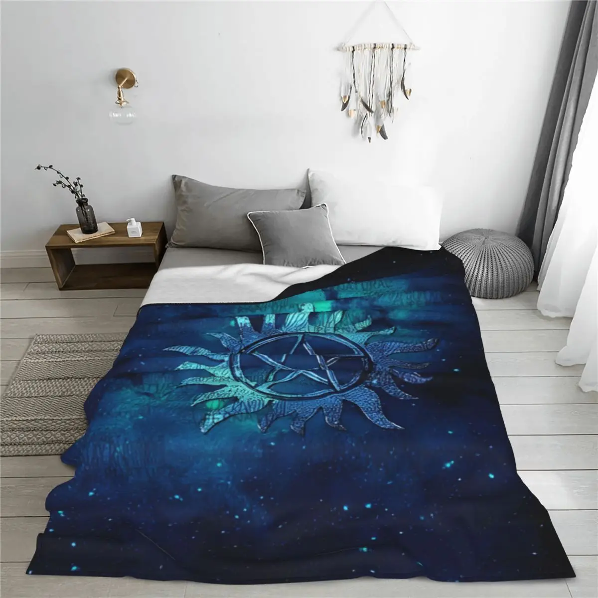 Starry Supernatural Logo Fleece Throw Blanket Sam Dean Blankets for Sofa Car Super Soft Bedspread