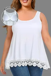 Flycurvy plus size casual tanktop met wit kanten paneel en ingebouwde bh