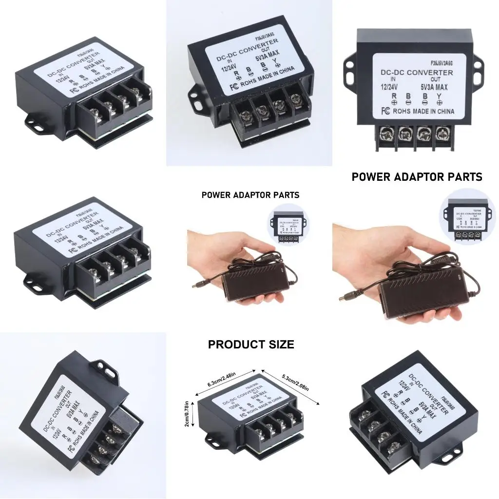 Direct Current Power Converter Adapter 12~24V to 5V 3A 15W Regulation Module for Car Use Easy Installation