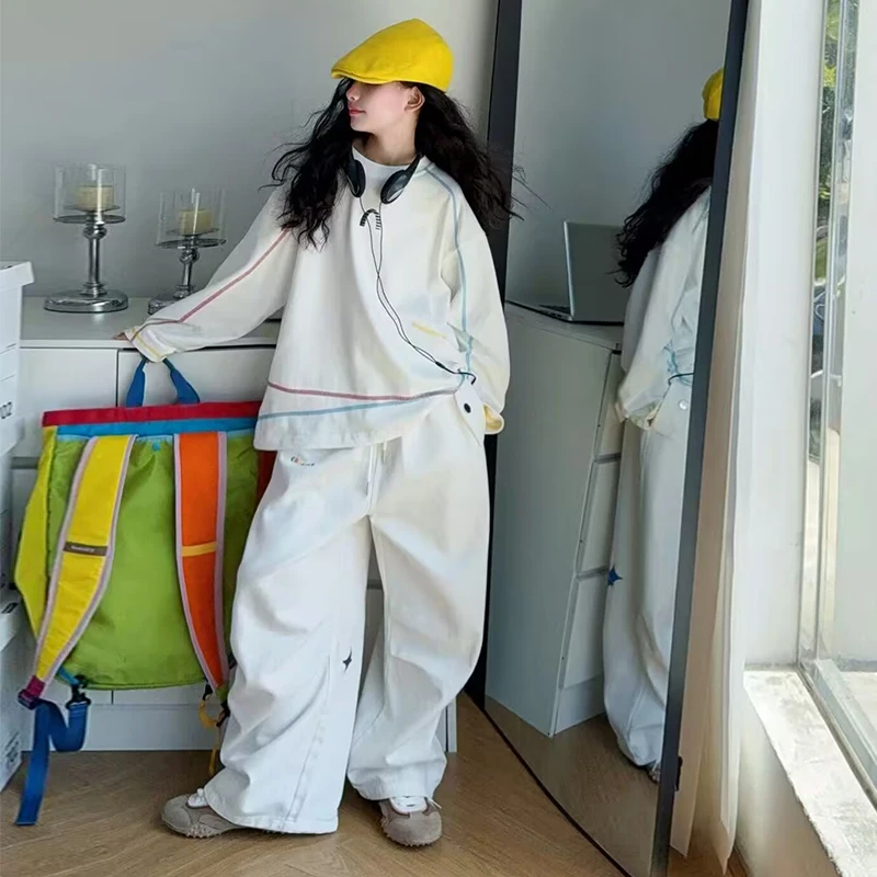 

Streetwear For Child Boys Girls Clothing Set Cotton Hoodies White Sweatshirt Stars Casual Pants Two Pieces HipHop Teenages Suit