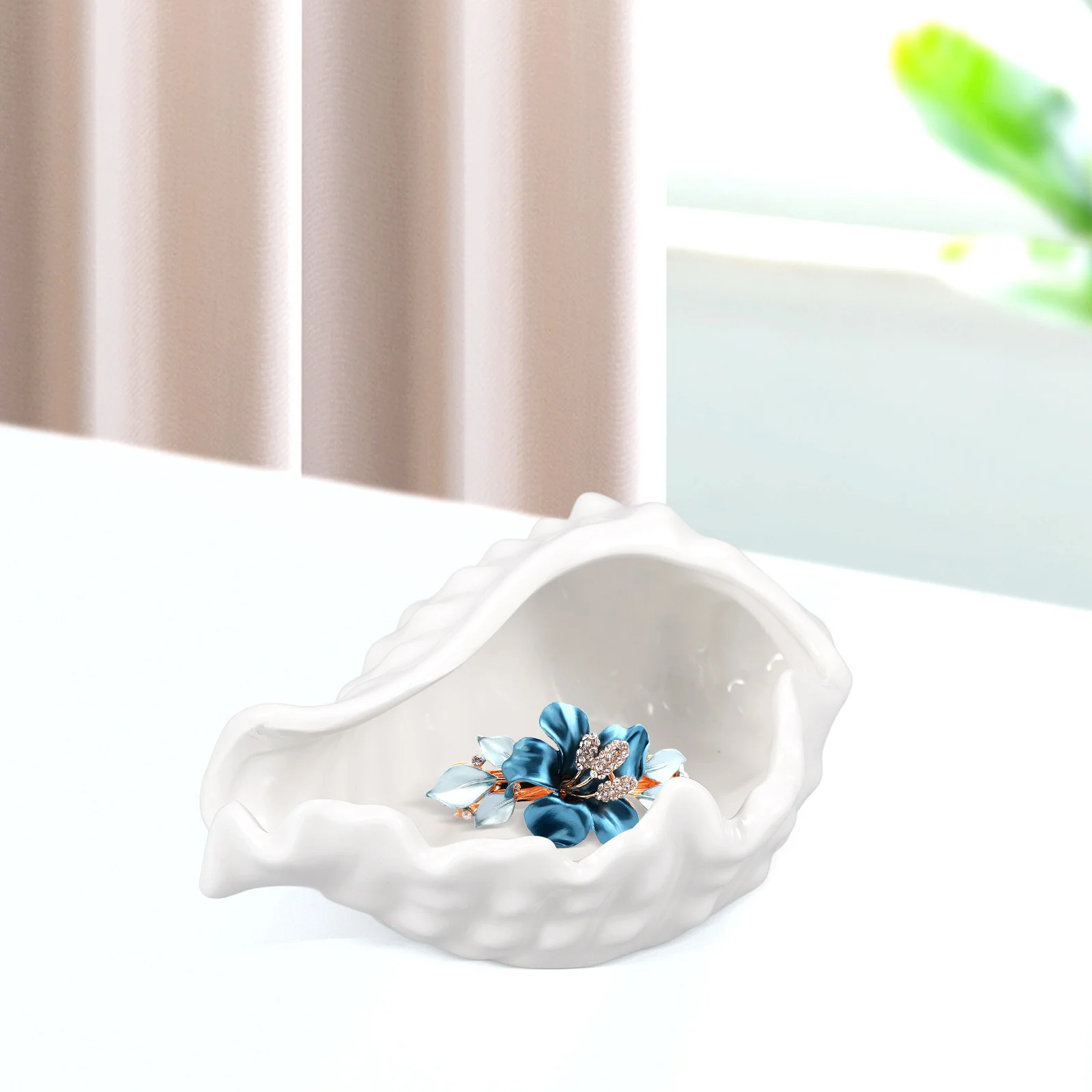 

Conch Jewelry Tray Ceramic Decorative Ring Jewelry Dish Organizer Trinket Holder Room Decor Decorative Conch Bowl
