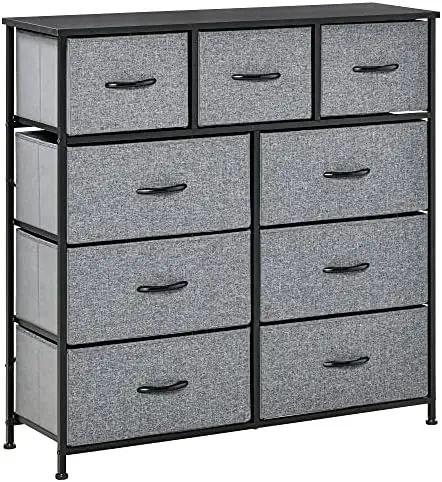 

9 Drawers Chest Dresser Organizer Unit w/Steel Frame, Wood Top, Easy Pull Fabric Bins, for Bedroom, Hallway, Closet, Entryway,