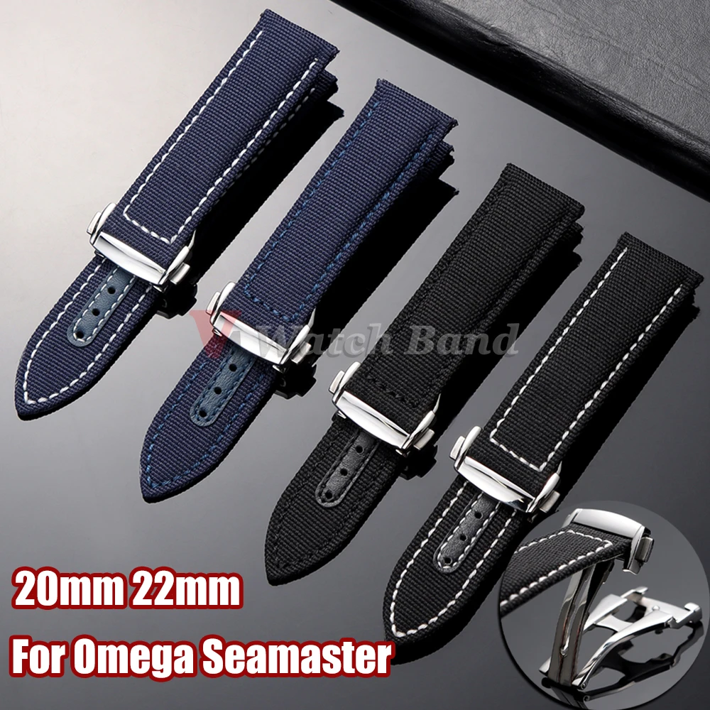 Canvas-Nylon-Uhrenarmband, 20 mm, 22 mm, für Omega Seamaster 300, Uhrenarmband für Speedmaster AT150, Faltschließe, Herren-Sportarmbänder