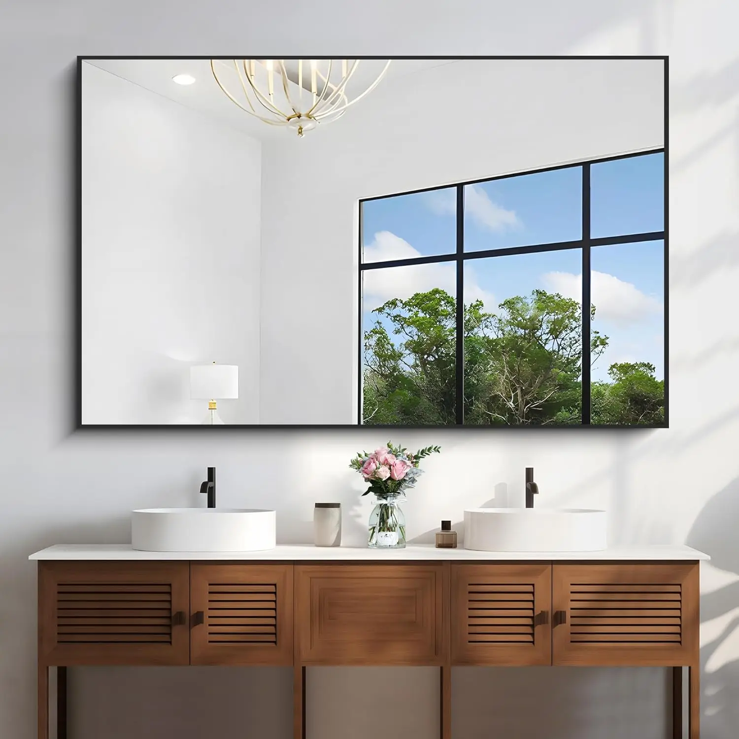 60x40 Inch Large Black Wall Mounted Mirror,Aluminum Framed Decorative Rectangular Bathroom Mirror for Wall Over Sink