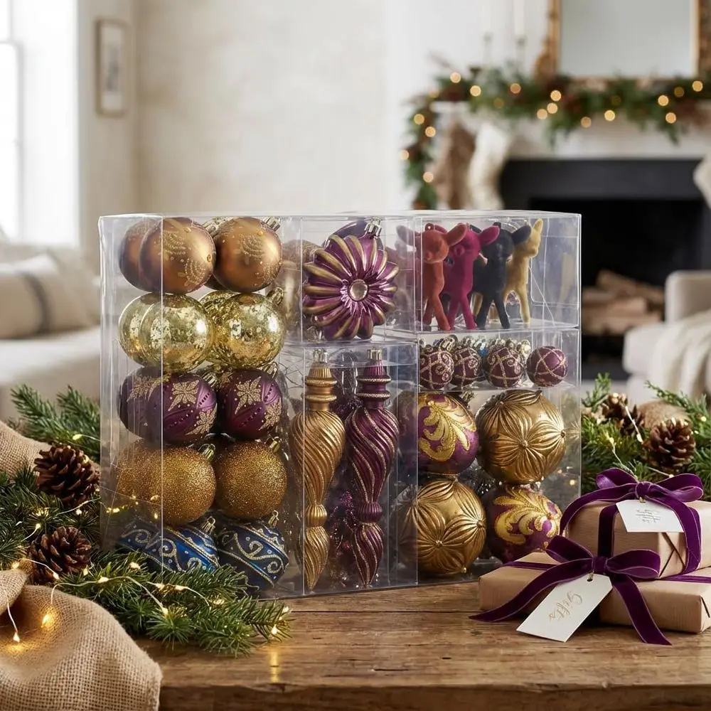 

108pc Copper & Purple Shatter-Resistant Christmas Tree Ornaments, Luxurious Blue Balls for Holiday Decor