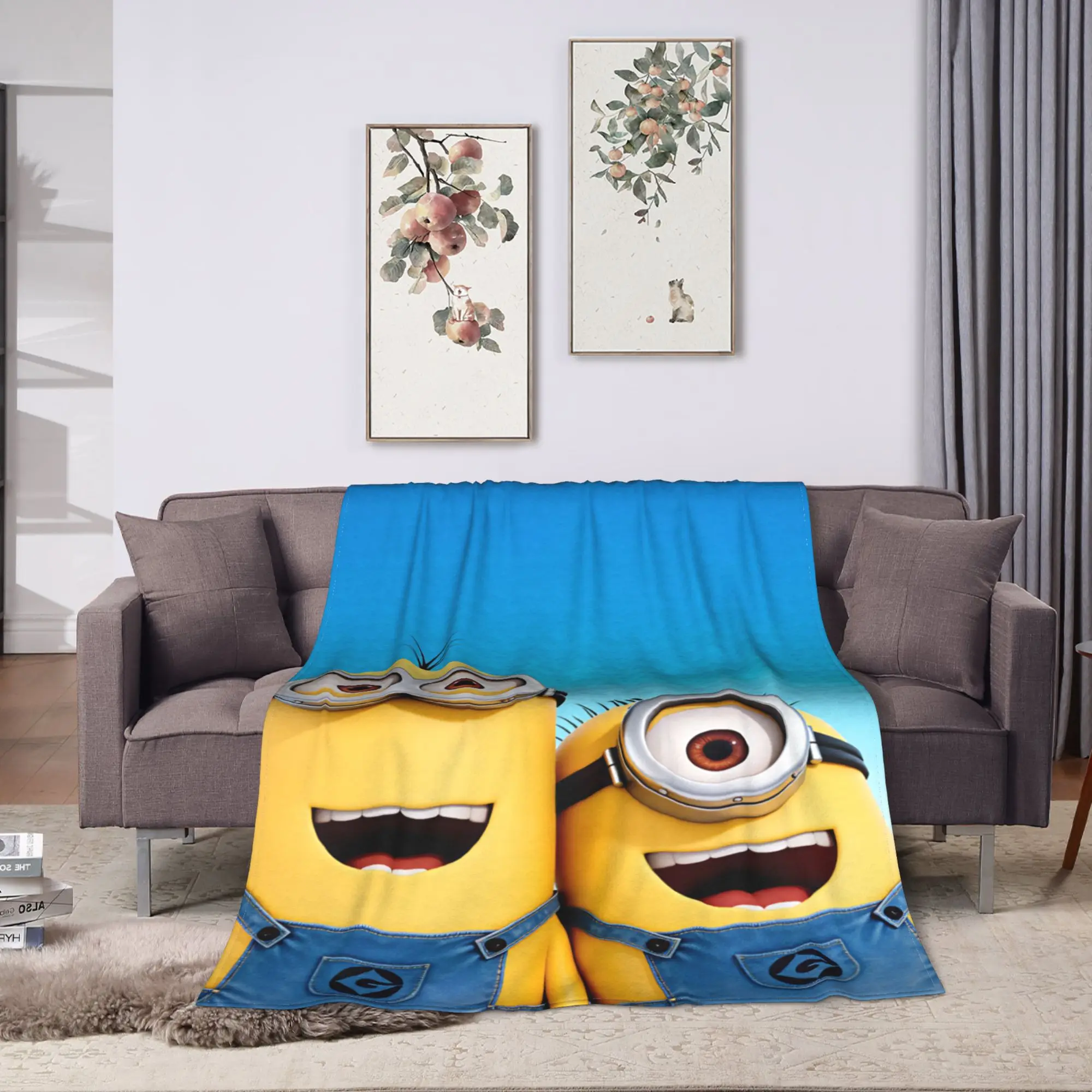 M-minions  Blanket  Soft Funny Plush Throw Blanket For Couch Chair Sofa Bed Picnic Flannel Bedspread Bed Cover