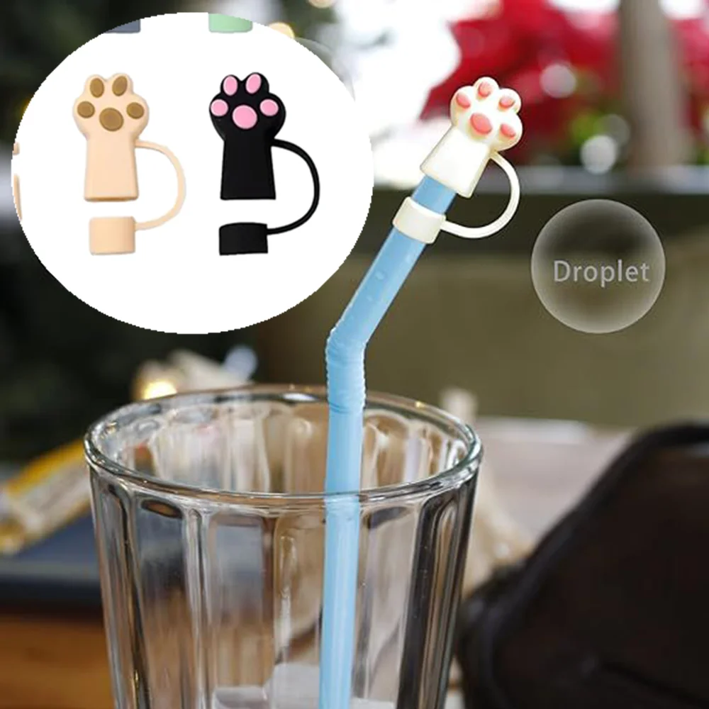 Silicone Straw Toppers Cat Paw Straw Cover For Stanley 30/40oz Tumbler Cup Reusable Dust-Proof Spill-Proof Plug 10mm