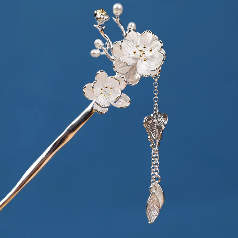 

Металлическая заколка-шпилька для волос с кисточкой и дизайном цветка сливы, женский аксессуар для пучков, цветочная заколка-палочка для волос для женщин