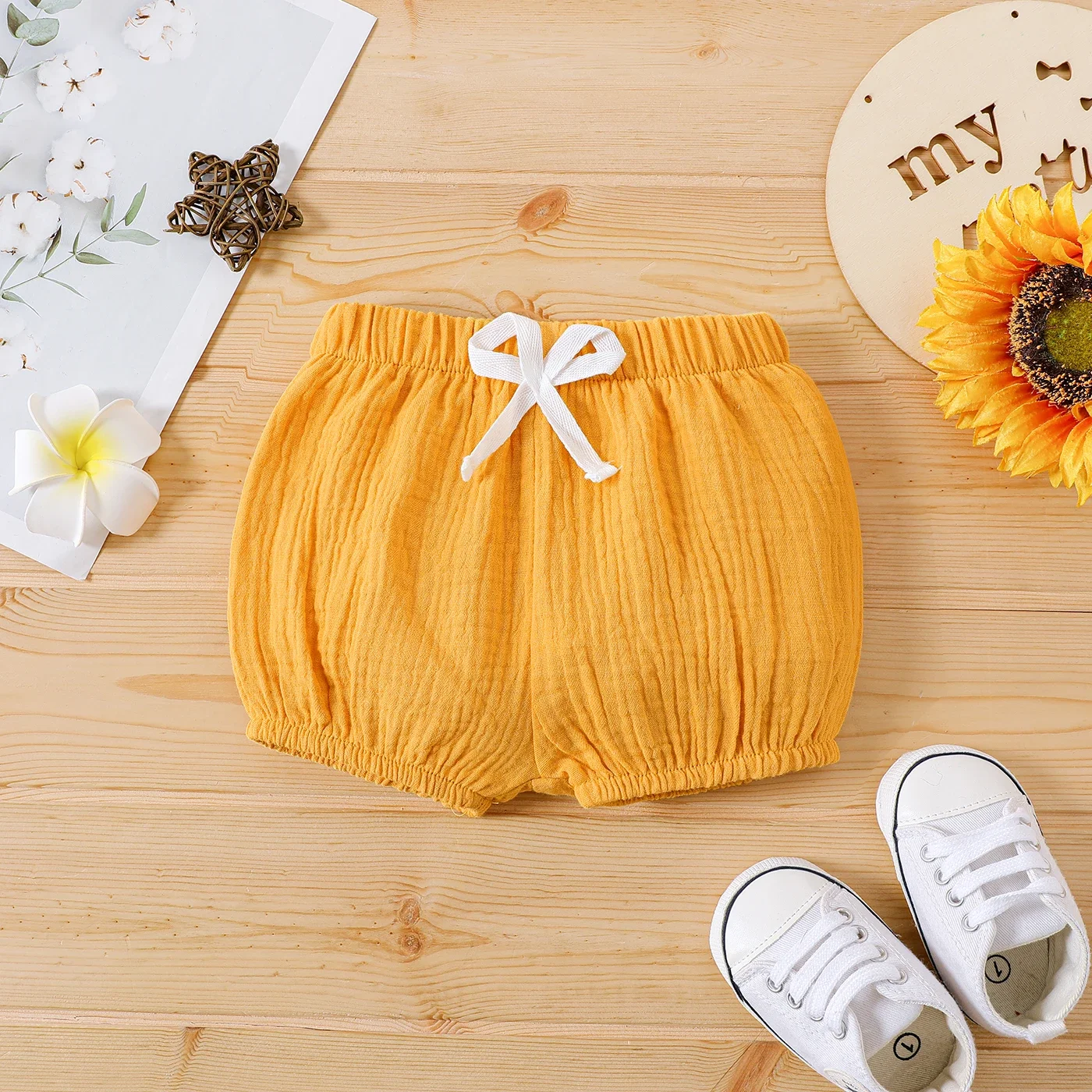 PatPat Baby Boy/Girl 100% Cotton Crepe Bow Detail Solid Shorts Suitable for Summer Season Comfortable  Perfect for Outings