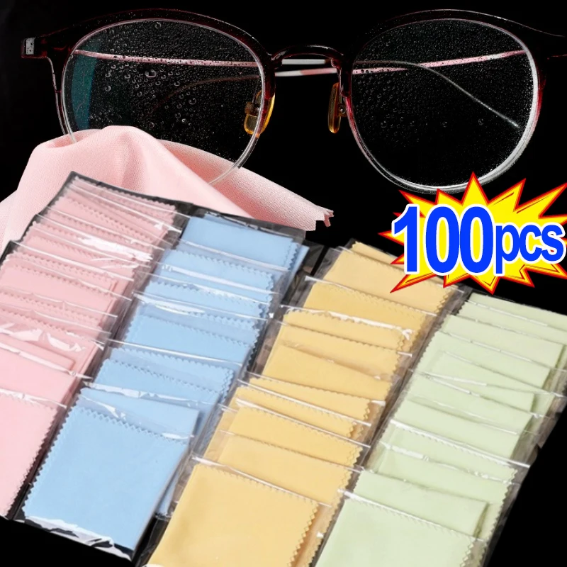 1/100PCS Microfiber Cleaning Cloth High Quality Chamois Glasses Cleaner Eyewear Cloth Len Phone Screen Cleaning Wipes Wholesale