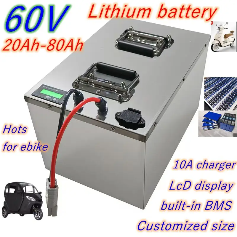 

60V 20Ah 30Ah 40Ah 50Ah 60Ah 70Ah 80Ah Lithium Ion Battery Pack 2KW 4KW 3KW 5KW for motorhome 3000w motor bike+charger