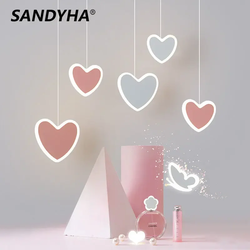 Modern Pendant Light Nordic  Blossom Butterfly White Pink Heart Lamp for Children's Room Simple LED Chandeliers  Lampara