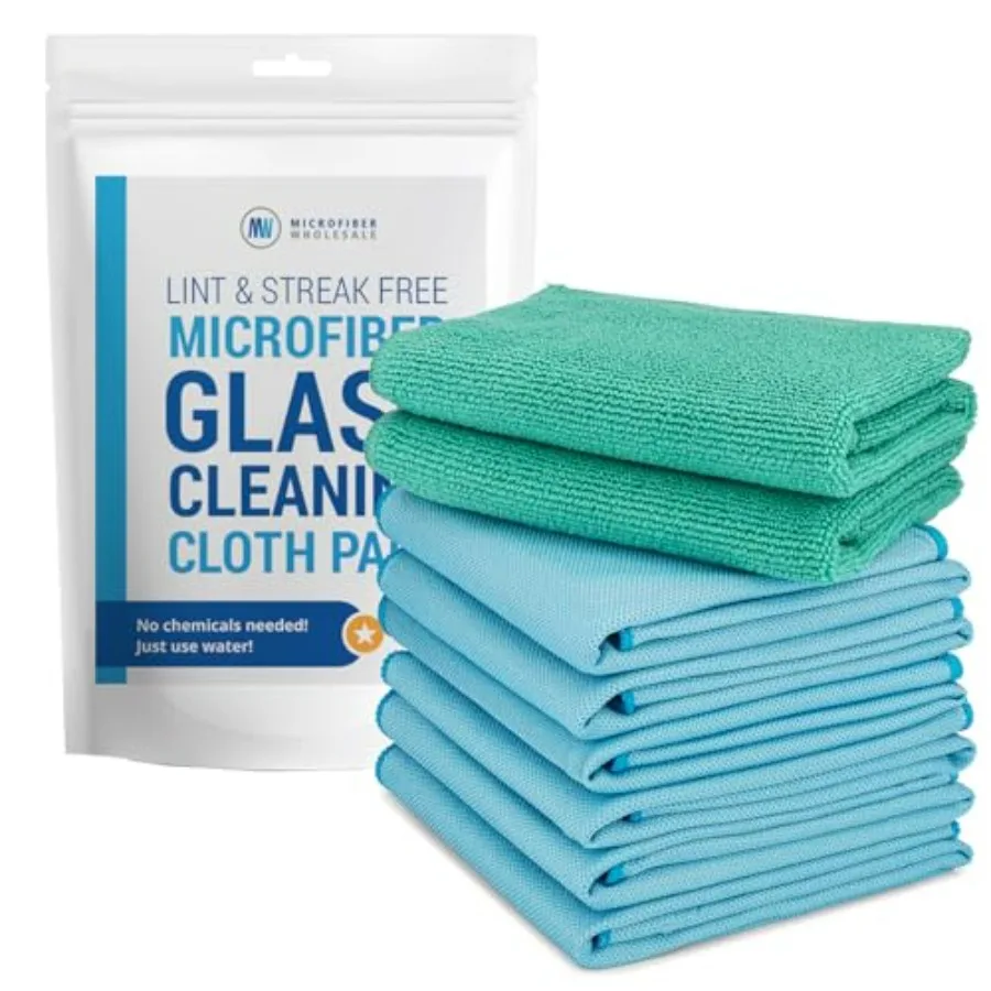 

Claro 2 Step Cloth 8-Pack Green Wet and Blue Dry Microfiber Towels for Windows, Mirrors and Glass - Streak and Lint Free Cloth