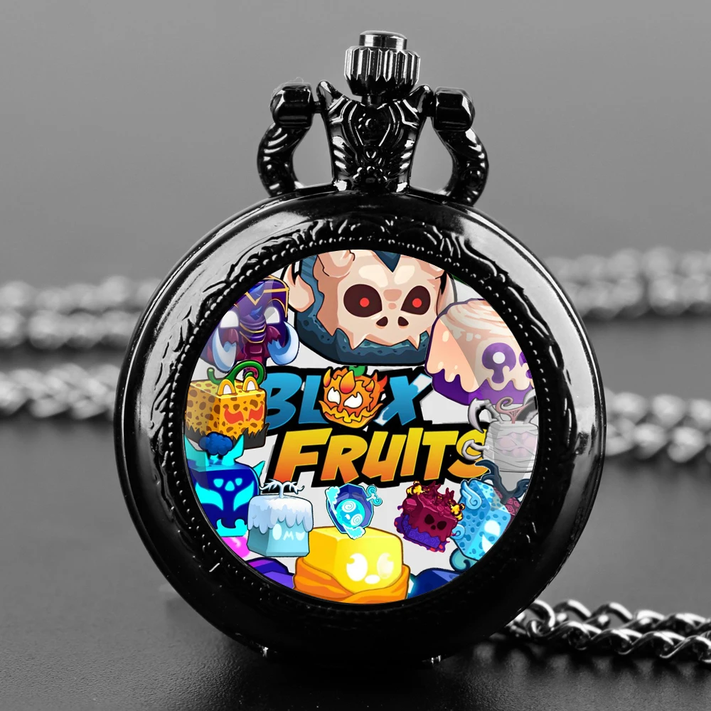 Popular Fruits Game Glass Dome Pocket Watch with Chain Necklace Vintage Quartz Pendant Watches Mens Women Gift