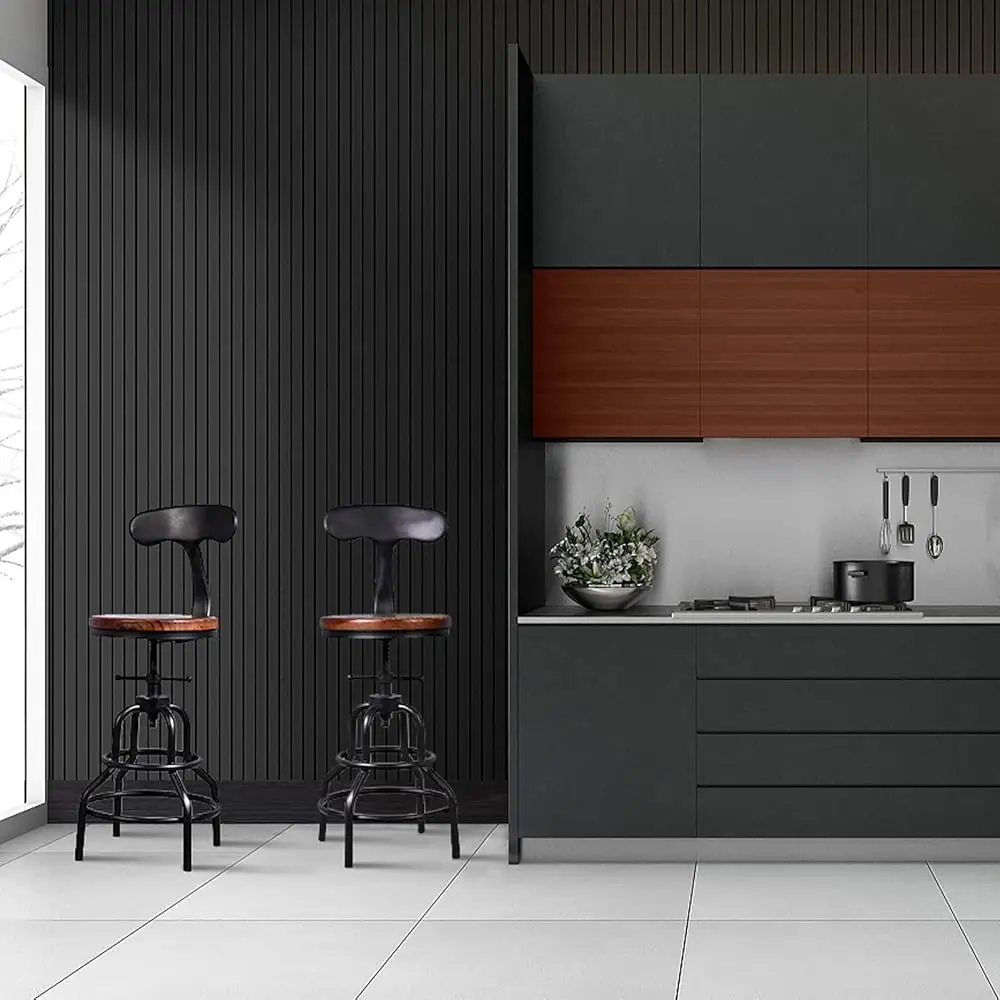 Industrial Vintage Counter Stool, Kitchen Counter Height Adjustable Swivel Chair, Metal Frame Stool, With Iron Backrest,