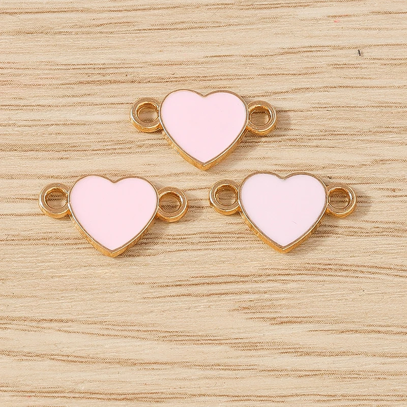 10 stücke 16x9mm niedlichen Doppel loch Emaille Liebe Herz Charms Anschlüsse für Schmuck machen DIY handgemachte Armbänder Halskette Handwerk Geschenk – Detail 7