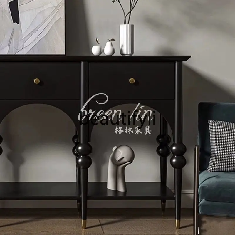 A53 French light luxury solid wood porch cabinet living room decorative cabinet retro locker porch table