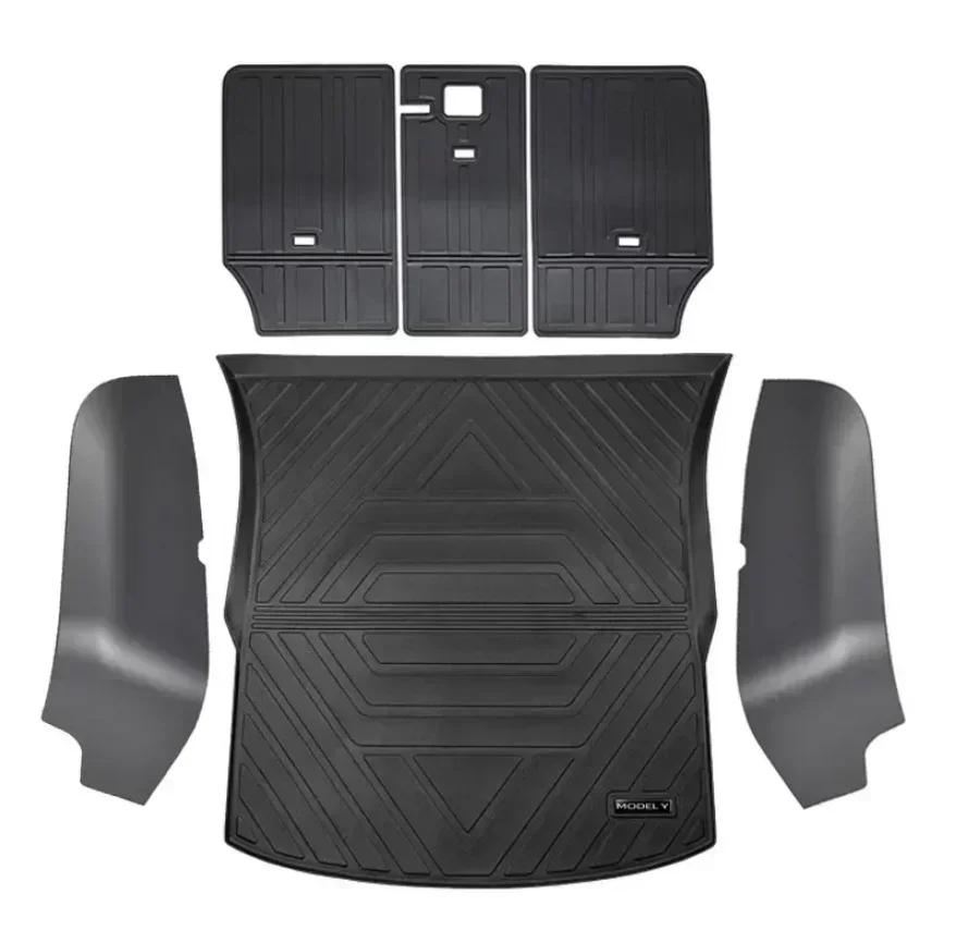 For Tesla Model Y Plain Trunk Mat Sets-Cargo Liners -Carpeted Side Walls Protector & Boot Carpet Mat & Seat Back Cover