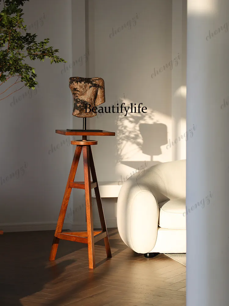 Shape medieval flower stand tripod solid wood base double-layer storage living room model house homestay landing