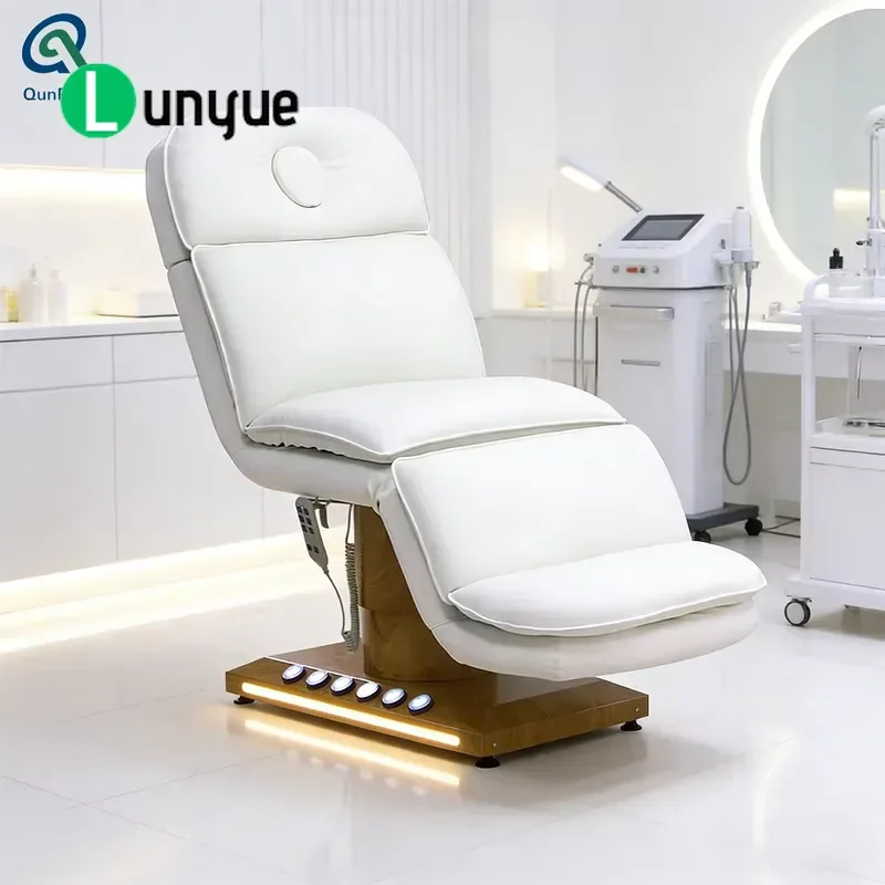 Height Adjustable Automatic Wood Grain Base Facial Care Bed with Light Massage for Beauty High Quality Popular Model