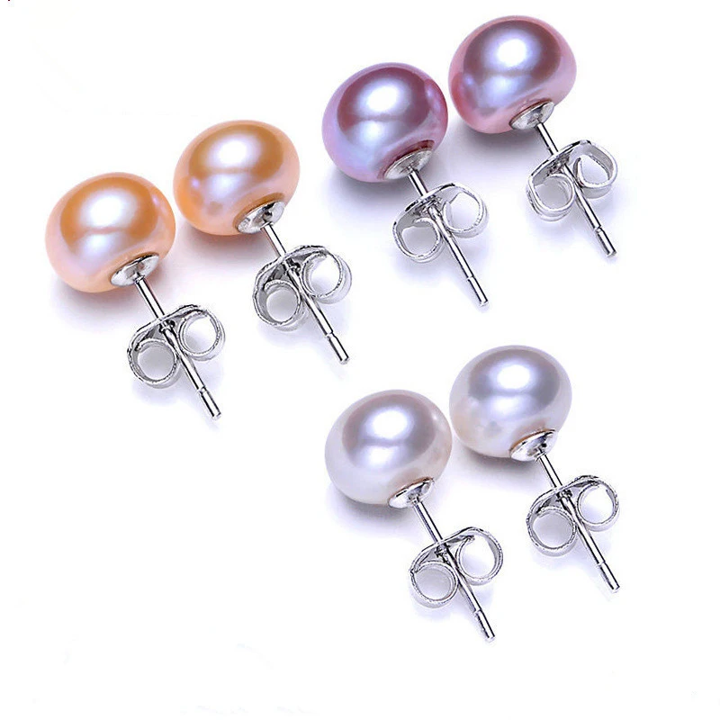 100% Natural Pearls Stud Earrings Real Freshwater Cultured Pearls 925 Metal Earring Wedding Fashion Jewelry Gifts for Women