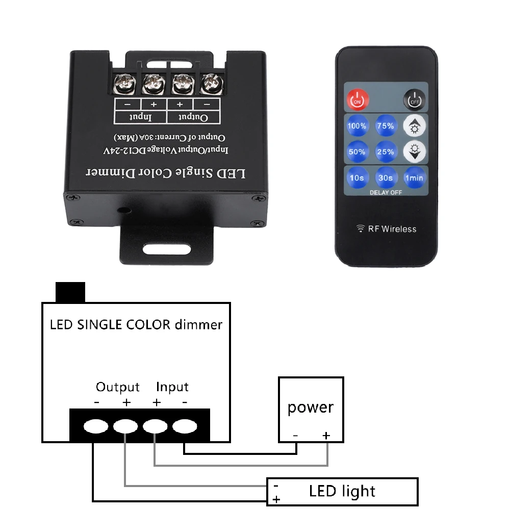 Dc12-24V 30A 11 Key Led Monochrome Rf Dimmer Wireless Remote Control Light Strip Controller Suitable for 5050 3528 Smd Led