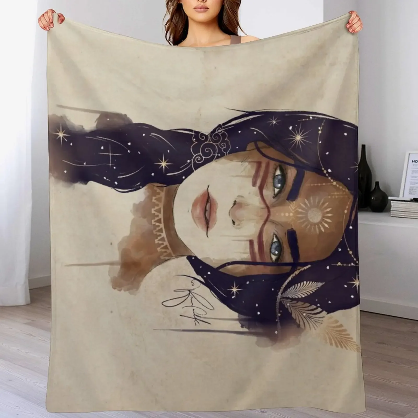 

Sun Warrior - Celestial Goddess Throw Blanket Decoratives Camping Plush Luxury St Blankets
