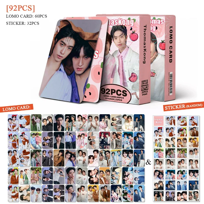 

60PCS ThomasKong Double Sided Lomo Cards With 32PCS Stickers Set Thai BL Celebrity HD Photo Cards Fans Collection Gift