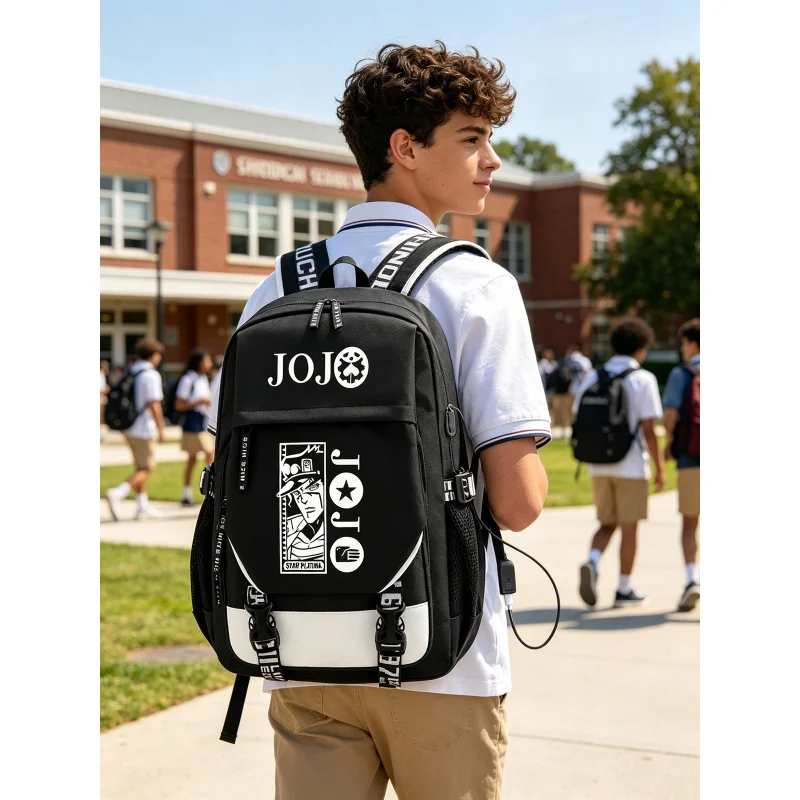 

Anime JOJO Jonathan Joestar Golden Experience Backpack School Bookbag with USB Port Laptop Compartment for Boys Girls Travel Bag