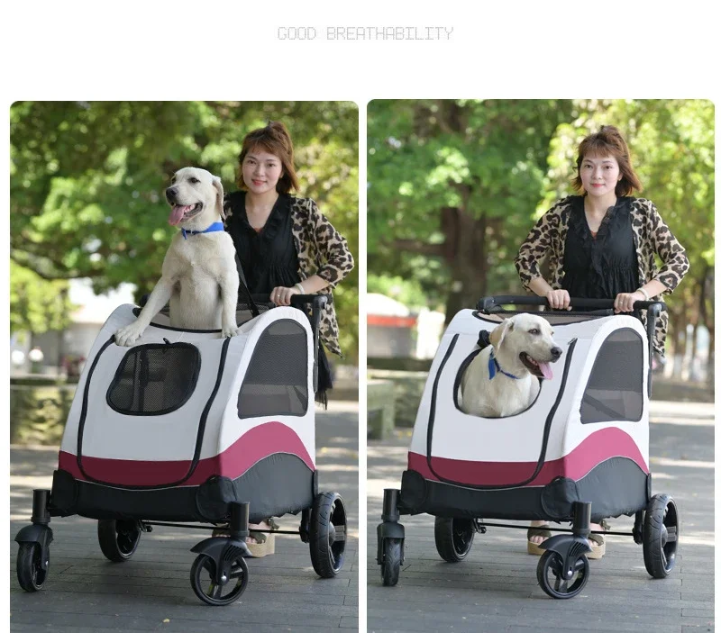 Pet Stroller for Large Dog Disable Elderly Dog Cat Cart Portable Foldable Trolley Load Bearing 60kg Dog Carrier