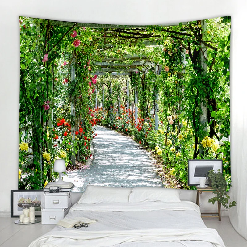 

Floral Tapestry Arched Flower Door Trail Wall Hanging Tapestry Art Deco Blanket Curtain Hanging At Home Bedroom Living Room Deco