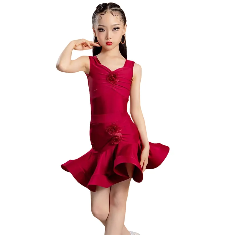 Strój do tańca dla dziewczynki, sukienka do tańca lirycznego, latynoamerykańskiego, kostiumy latynoskie dla dziewczyn, strój do samby, odzież do tańca towarzyskiego, top, spódnica, strój konkursowy.