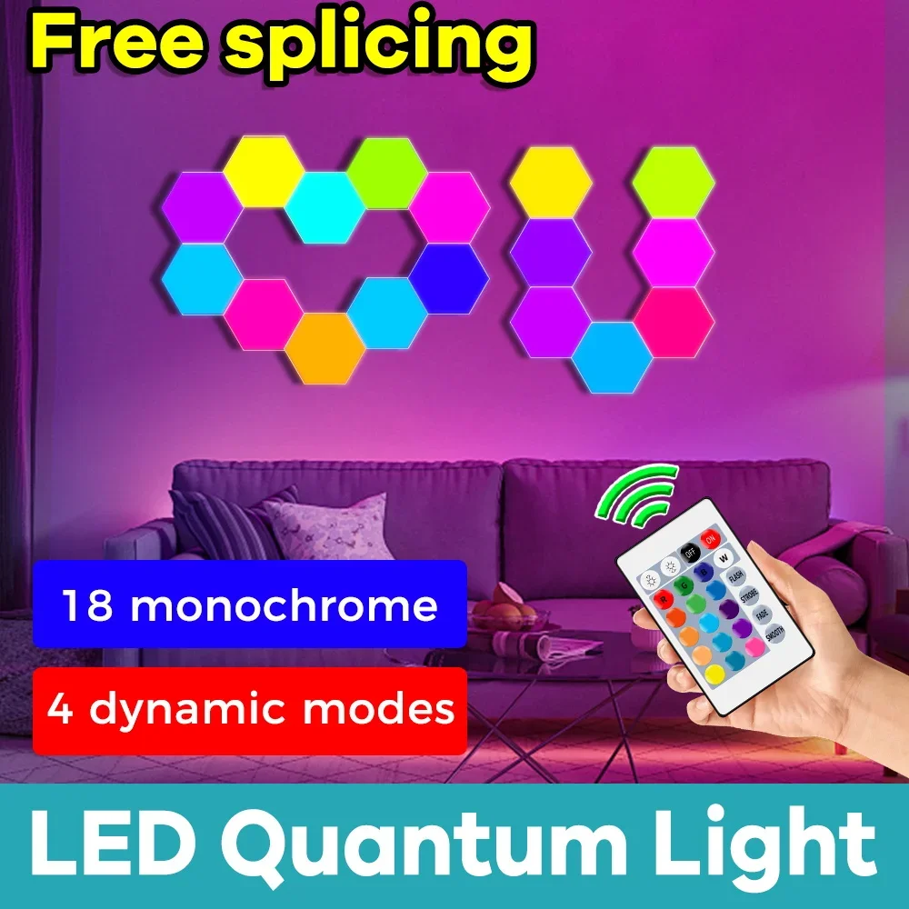 

RGBW Night Lamp Mood Wall Light Colorful 18 Colors Hexagonal Background Quantum Lights USB 5V Atmosphere DIY Free Splicing