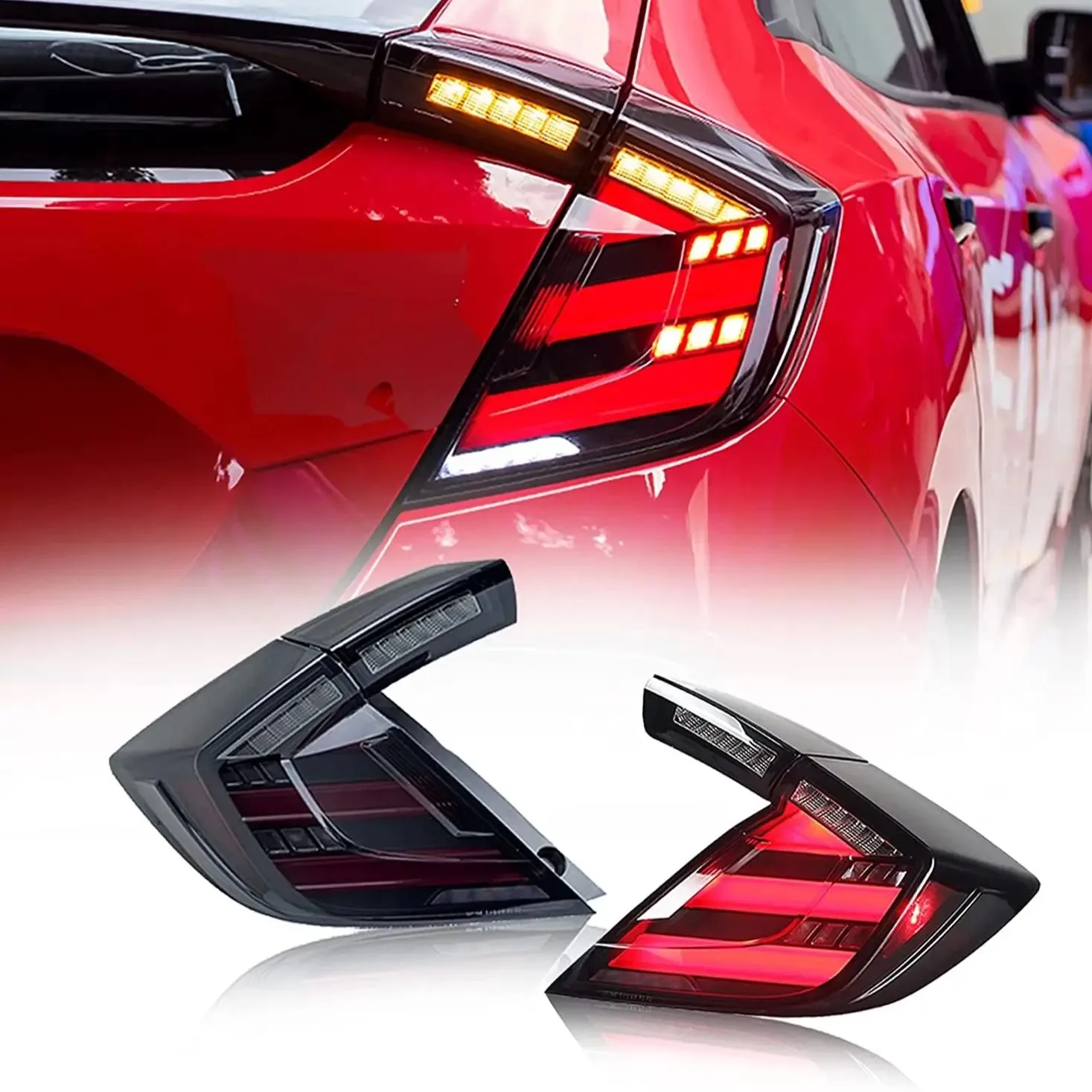 

Светодиодные задние фонари для Honda Civic 10-го поколения типа R хэтчбек 2016-2021, анимационный индикатор, последовательный поворотный сигнал, задние фонари
