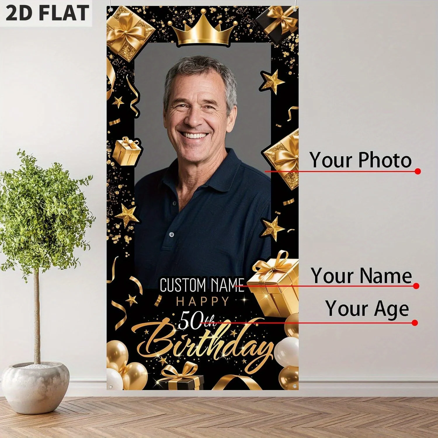 Personalized Happy Birthday Door Banner Custom Photo Birthday Photography Background Decorations Party Supplies for Women Men