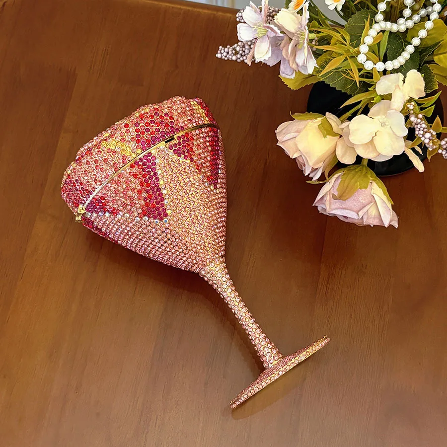 Niche Design Love Goblet Full of Diamonds Dinner Bag Gradual Change Pink Diamond Exquisite Shine Light Luxury Hand Messenger Bag