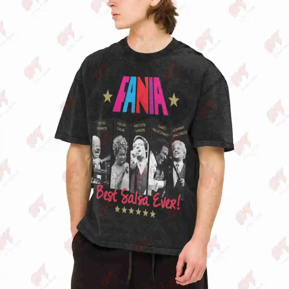 Fania Salsa Music Lovers Vintage Washed Tee Pure Cotton T-Shirt