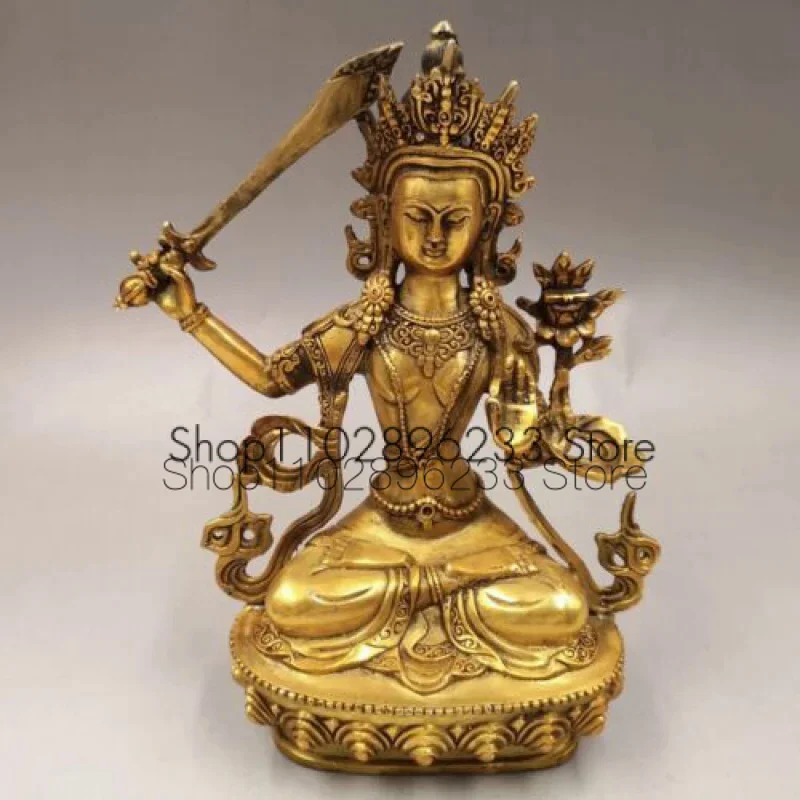 

8" Chinese brass Tibetan Buddhism Bodhisattva Manjusri Buddha statue