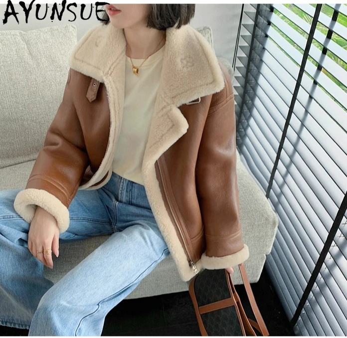 

AYUNSUE Genuine Leather Jacket Women 2025 Merino Natural Sheepskin Fur Coats Warm Winter Clothes Female Fashion Шуба Женская
