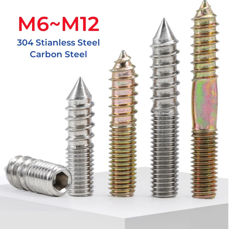M6 M8 M10 M12 304 Stianless Steel Carbon Steel Hanger Bolt Double Headed Bolts Self-Tapping Screw For Sofa Furniture Connection
