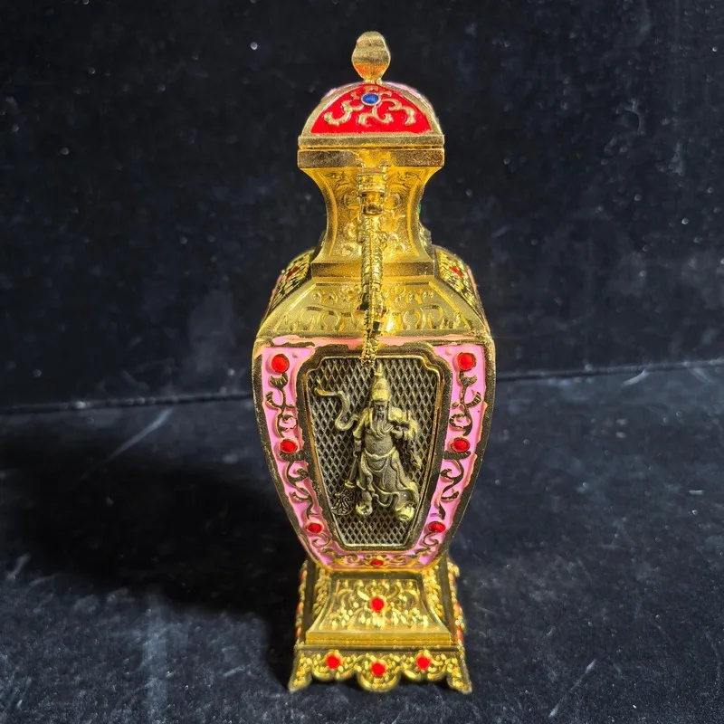 Copperware, brass, gilded, inlaid with gemstones, Guan Gong bottle ornament, collectible item, decorative piece