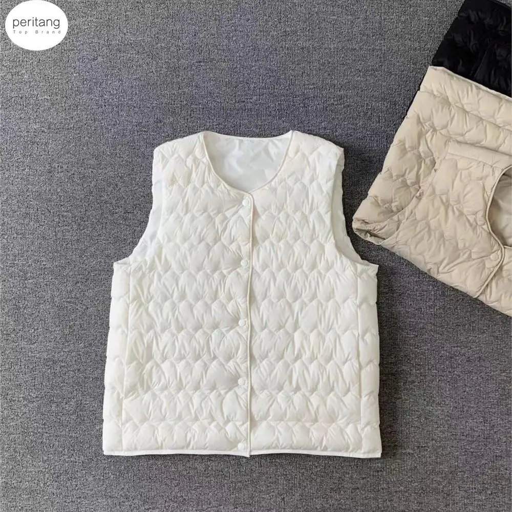 

PERITANG Spot Wave Women's White Duck down Cotton-padded Vest Lightweight Short Waistcoat 2024 New Autumn and Winter For Women