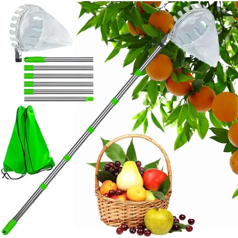 

Apple Picker with Telescopic Handle Fruit Picker Lightweight Stainless Steel Connecting Pole and Fabric Bag Fruit Grabber