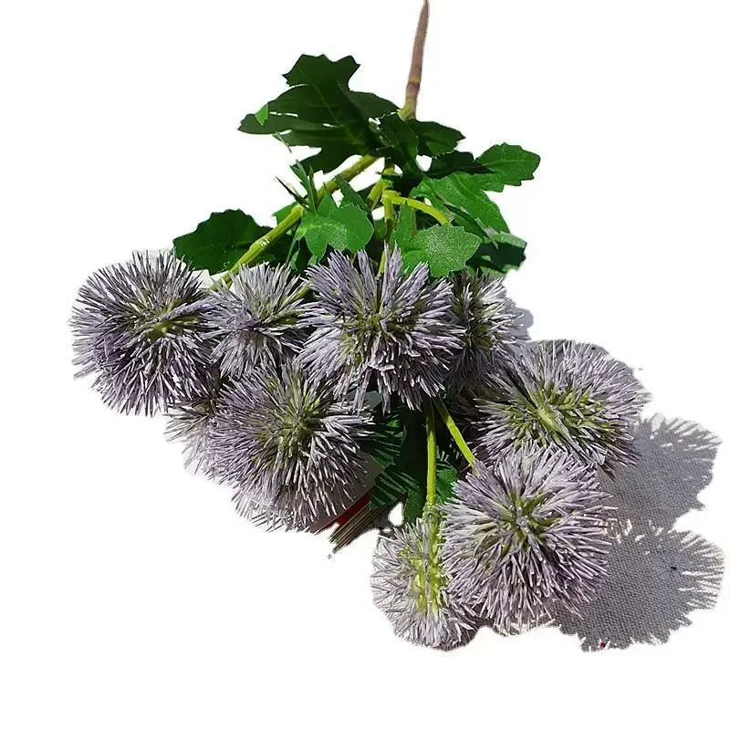 Simulated 10 Heads Ginseng Prickly Ball Branches Plastic Fake Flowers Coffee Shop Dining Table Decoration Artificial Blue Flower