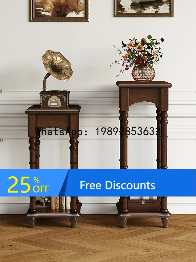 

LYY American Style Solid Wood Flower Stand Vintage Country Small Apartment Living Room Home Money Simple Mahogany Wood Shelf